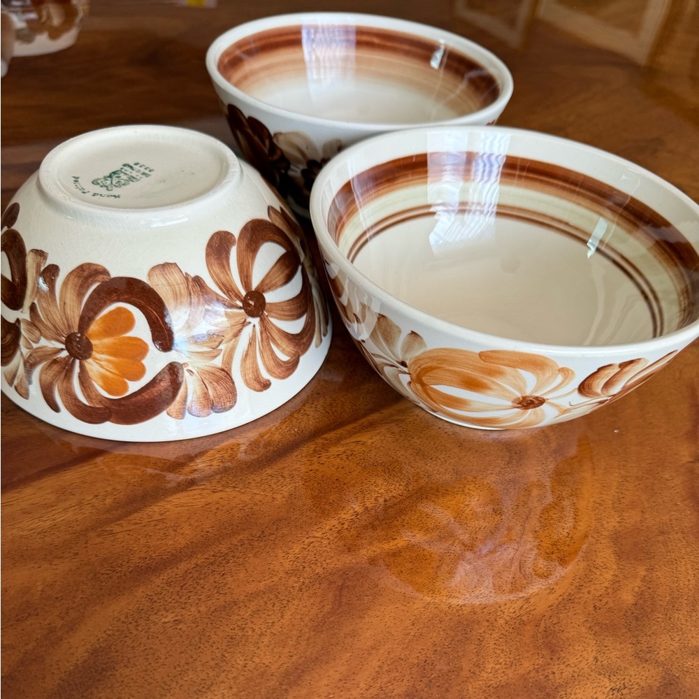 Vintage ✔️Decorative Floral Ceramic Serving Bowl - Brown Cream hand painted - Picture 4 of 5